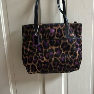 Leopard Print Tote Bag with Purple Accents